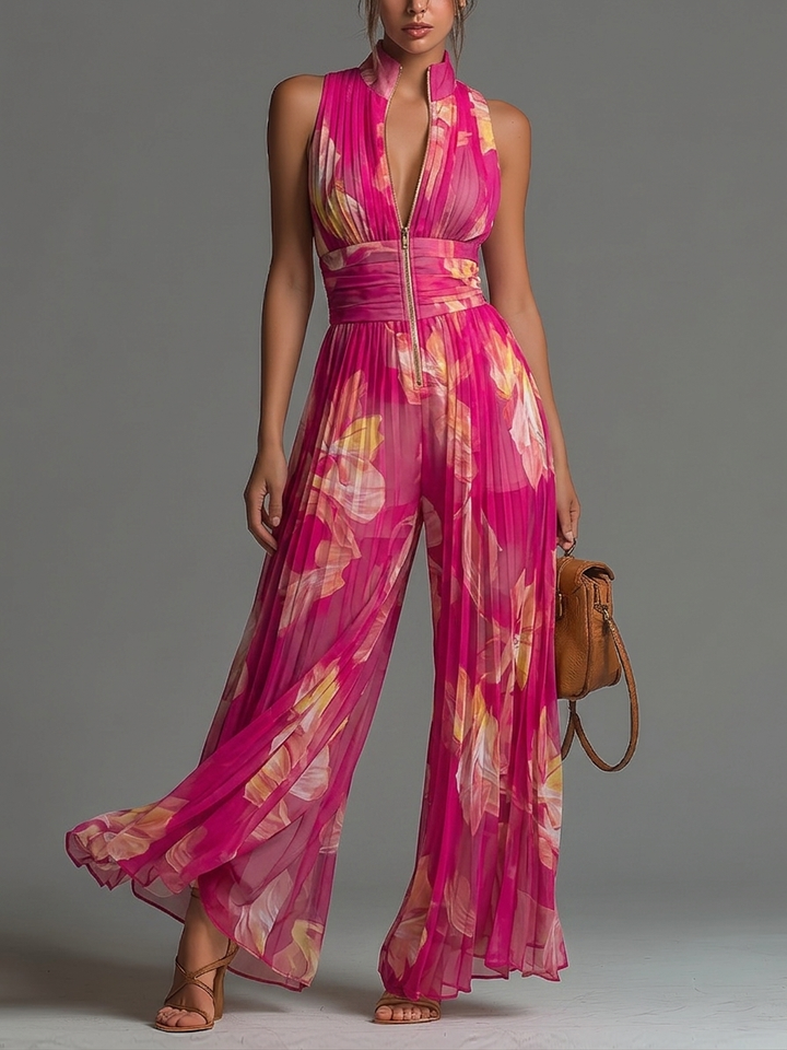 Mono de Chifón Plisado Floral Esencial en Fucsia