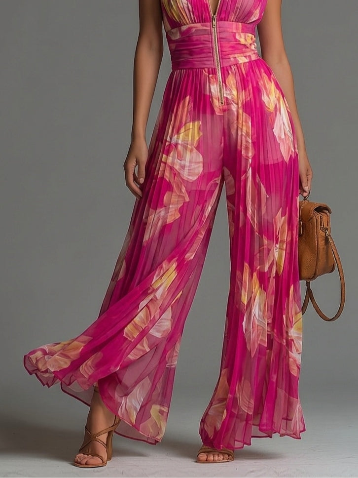 Mono de Chifón Plisado Floral Esencial en Fucsia