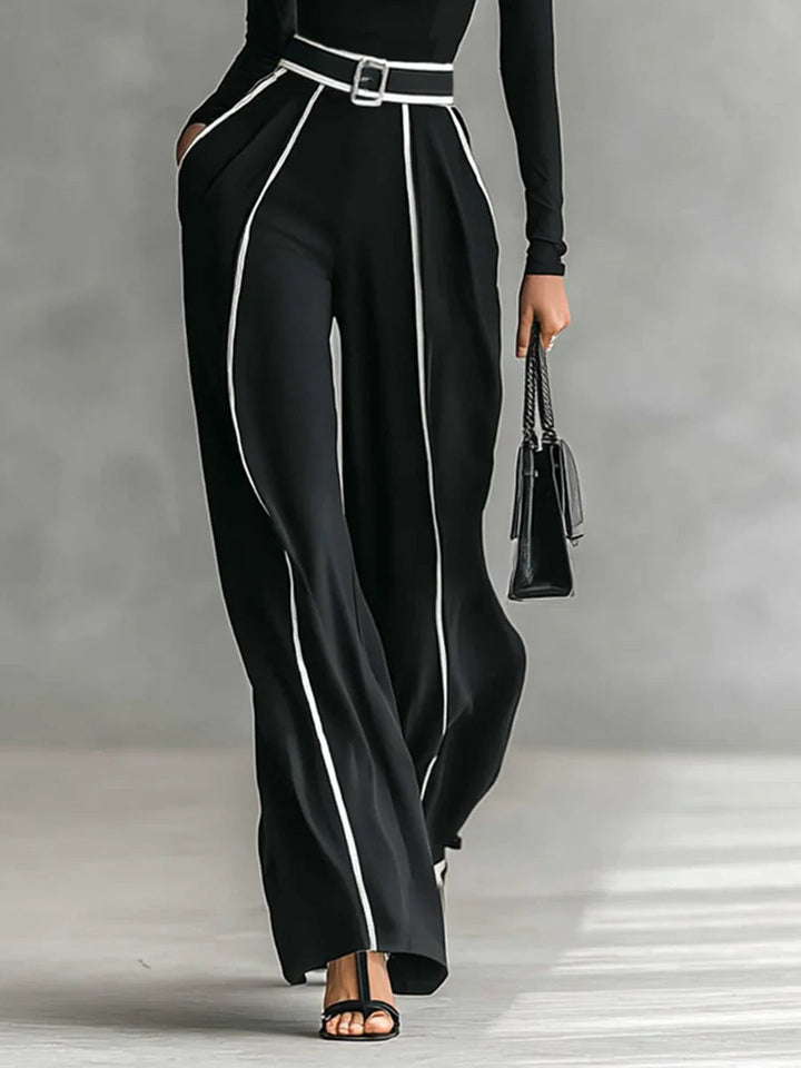 Solana - Conjunto de Jersey de Manga Larga y Pantalones de Pierna Ancha con Cinturón