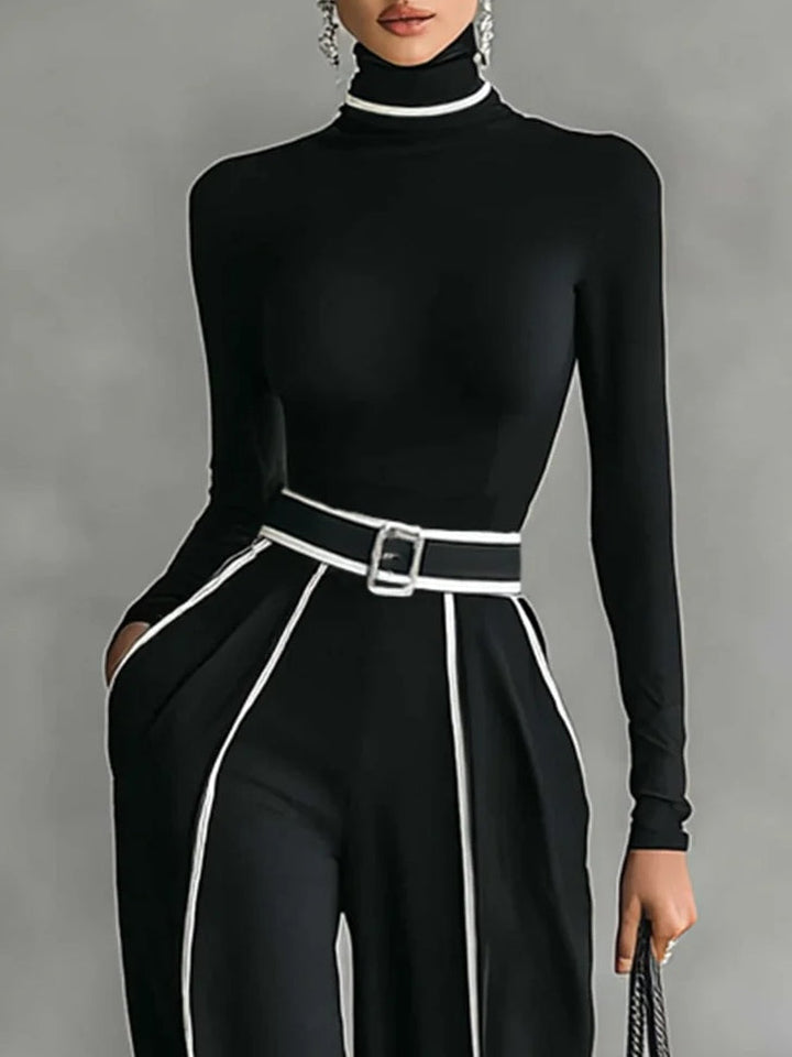 Solana - Conjunto de Jersey de Manga Larga y Pantalones de Pierna Ancha con Cinturón