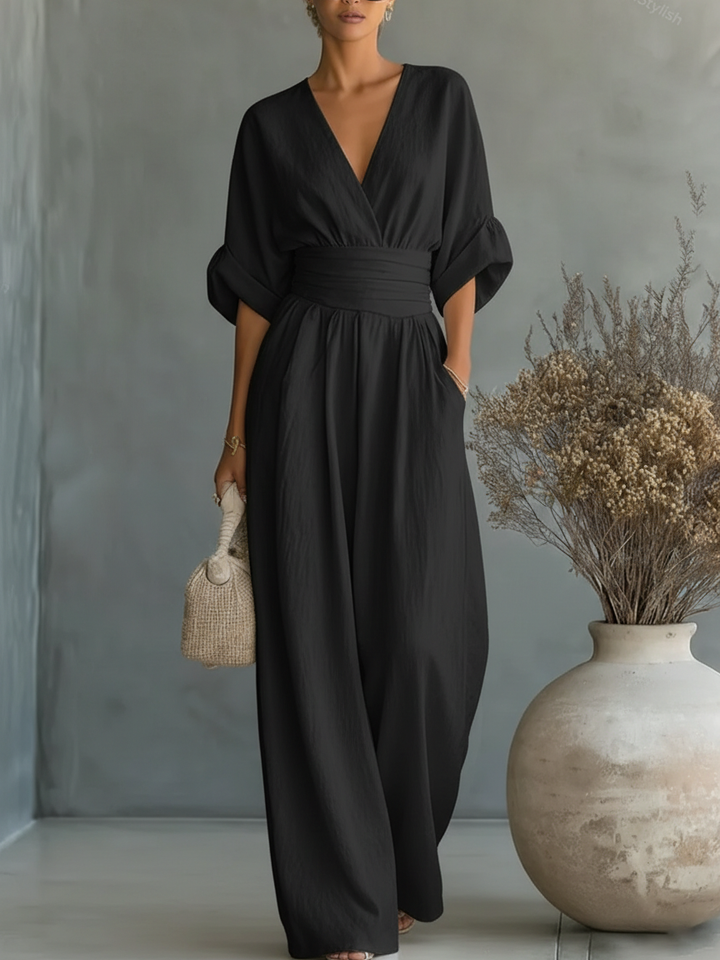 ESENCIAL - Mono Chic con Cuello en V y Cintura Alta
