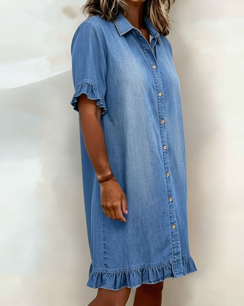 María | Bata de Denim Cómoda con Pliegues Halagadores