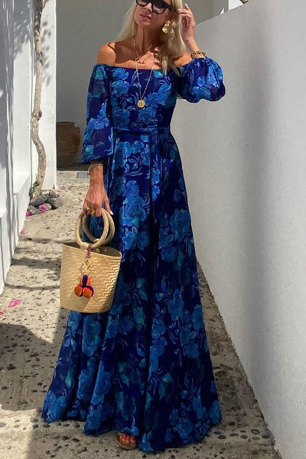 Luna™ | Vestido Largo de Impresión Floral con Mangas Descubiertas