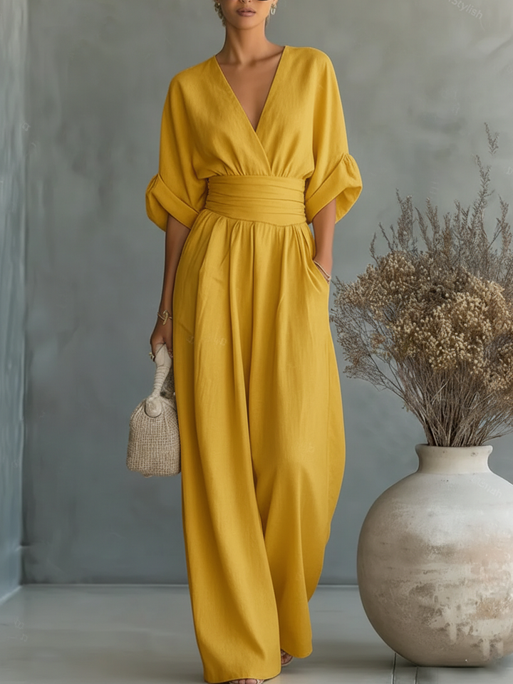 ESENCIAL - Mono Chic con Cuello en V y Cintura Alta