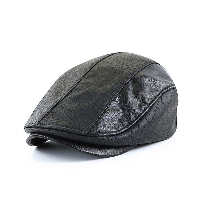 Andreas - Boina retro para hombres de piel PU con costuras de cocodrilo
