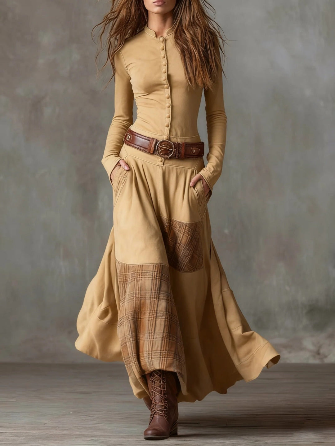 Elisa | Vestido maxi de ante con cinturón