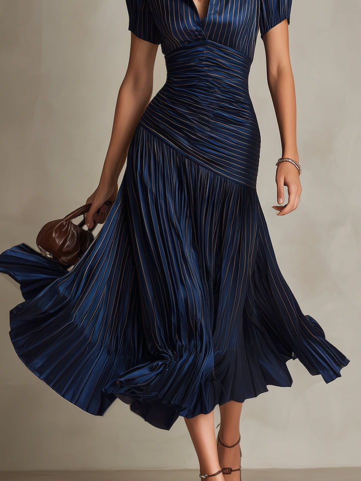 Adriana - Vestido Midi de Satén a Rayas Vintage