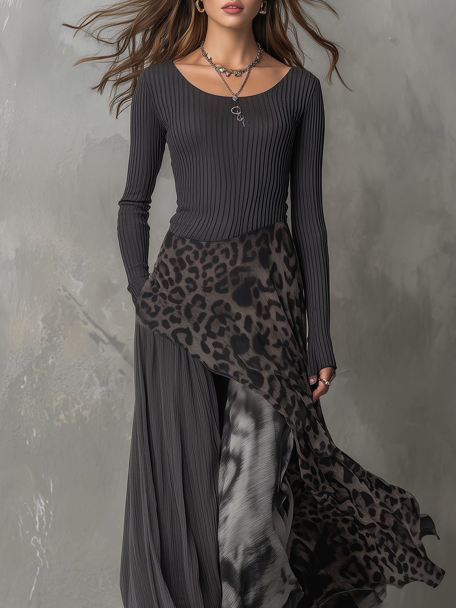 Martina - Vestido largo bohemio con estampado de leopardo