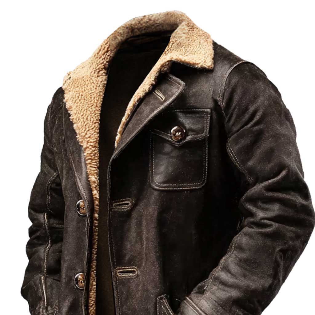 Simon - Chaqueta de ante vintage para hombres, marrón oscuro, con pelo sintético