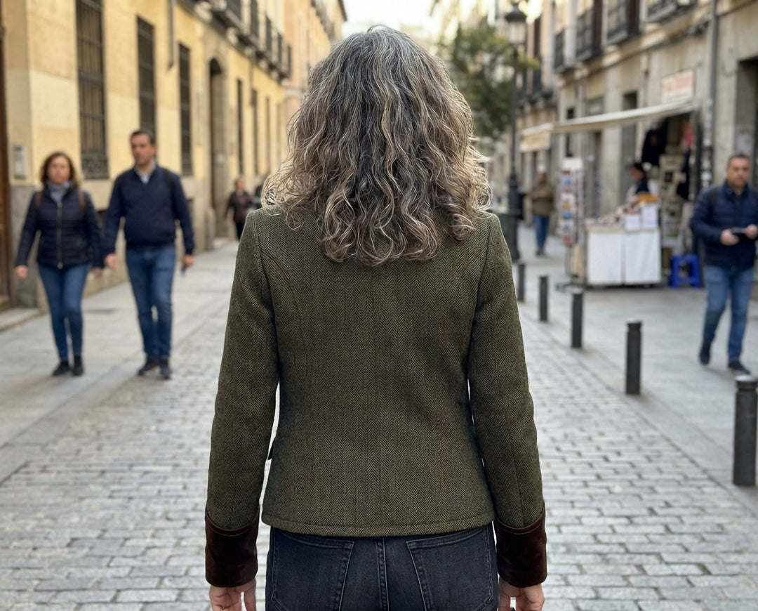 Corrie | Chaqueta de tweed con detalles de terciopelo