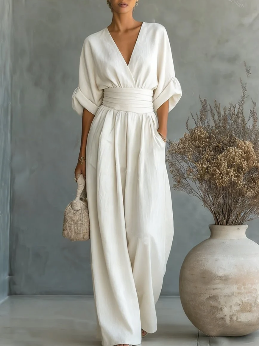 ESENCIAL - Mono Chic con Cuello en V y Cintura Alta