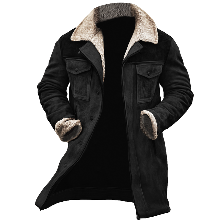 Nicolas - Chaqueta vintage de ante con parches, múltiples bolsillos y cuello alto