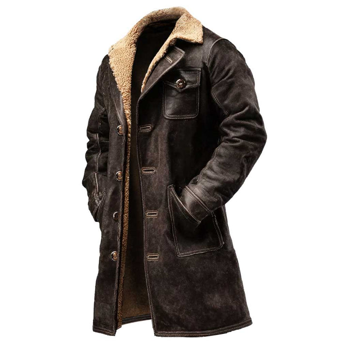 Simon - Chaqueta de ante vintage para hombres, marrón oscuro, con pelo sintético