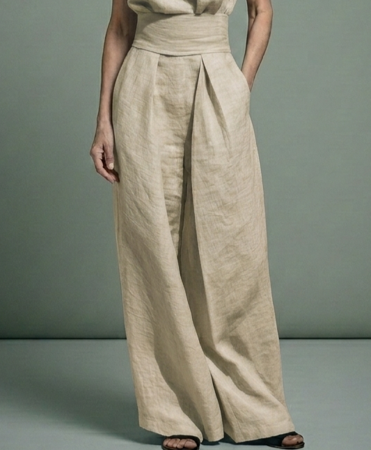 María - Conjunto de top y pantalones anchos de algodón y lino minimalista para mujer