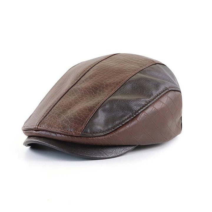 Andreas - Boina retro para hombres de piel PU con costuras de cocodrilo