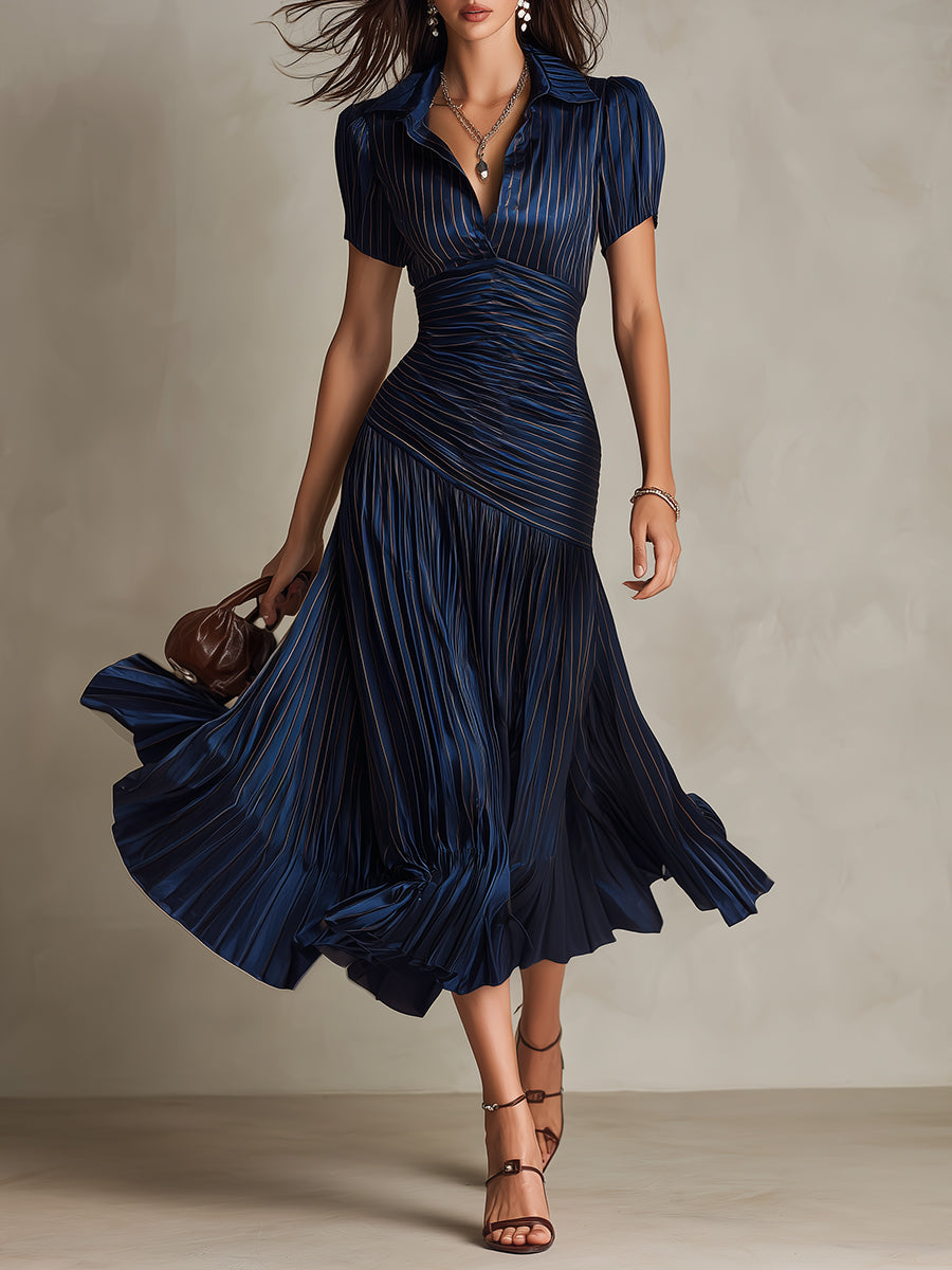 Adriana - Vestido Midi de Satén a Rayas Vintage