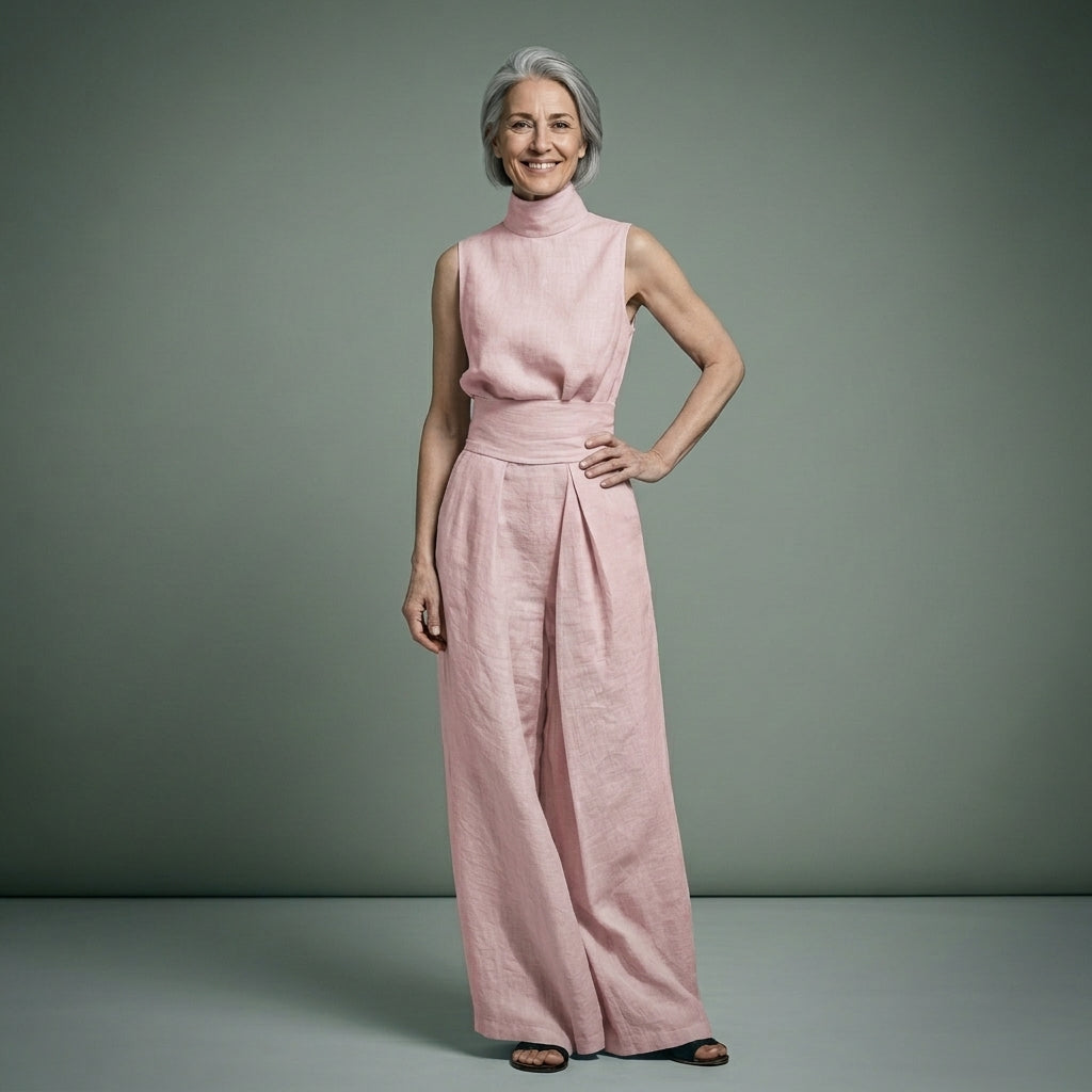 María - Conjunto de top y pantalones anchos de algodón y lino minimalista para mujer
