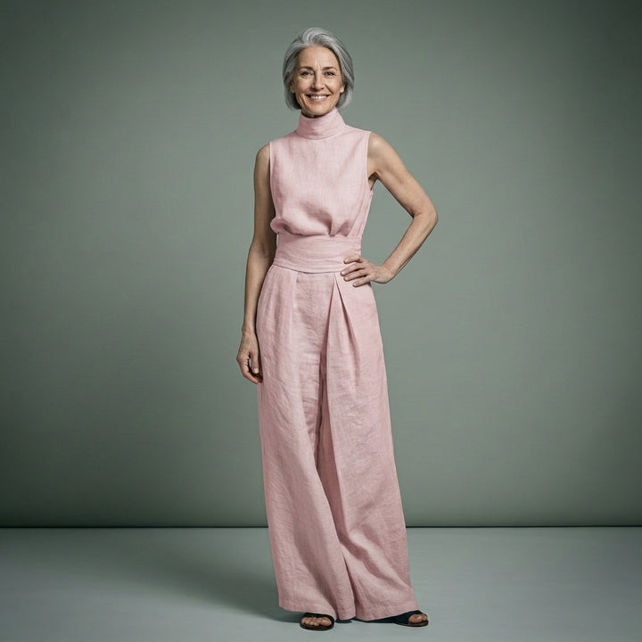 María - Conjunto de top y pantalones anchos de algodón y lino minimalista para mujer