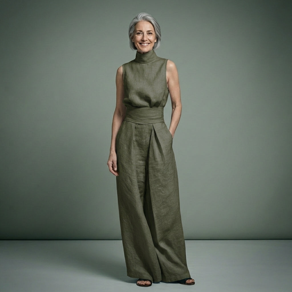 María - Conjunto de top y pantalones anchos de algodón y lino minimalista para mujer