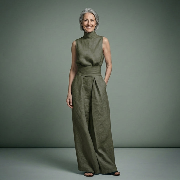 María - Conjunto de top y pantalones anchos de algodón y lino minimalista para mujer