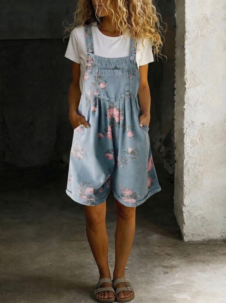 Adriana - Mono de mezclilla floral con suave toque de algodón y lavado vintage