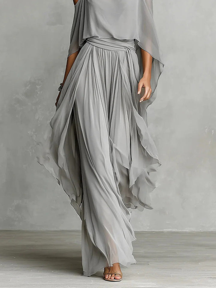 Isabela | Conjunto de fluido gris con top de tirantes espagueti y pantalones ligeros