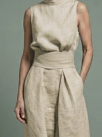 María - Conjunto de top y pantalones anchos de algodón y lino minimalista para mujer