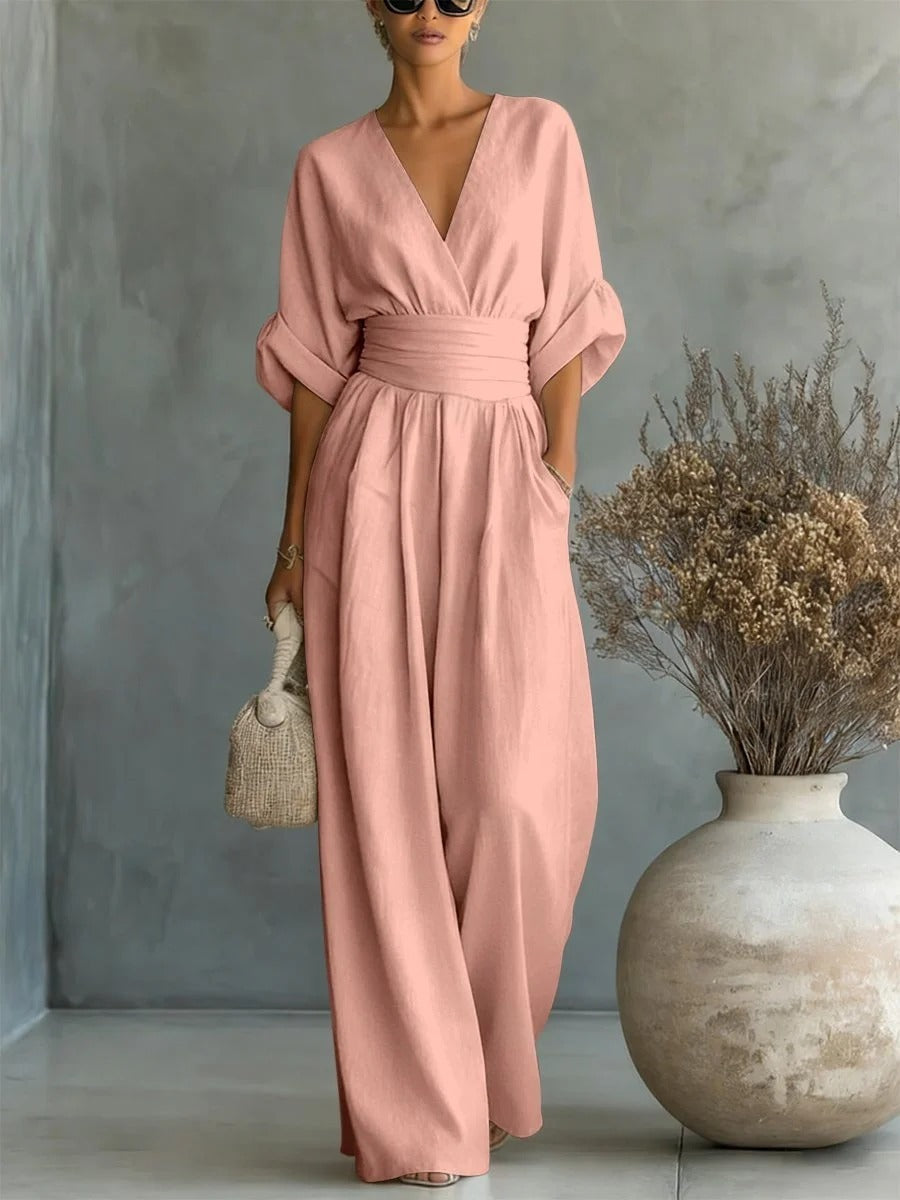 ESENCIAL - Mono Chic con Cuello en V y Cintura Alta