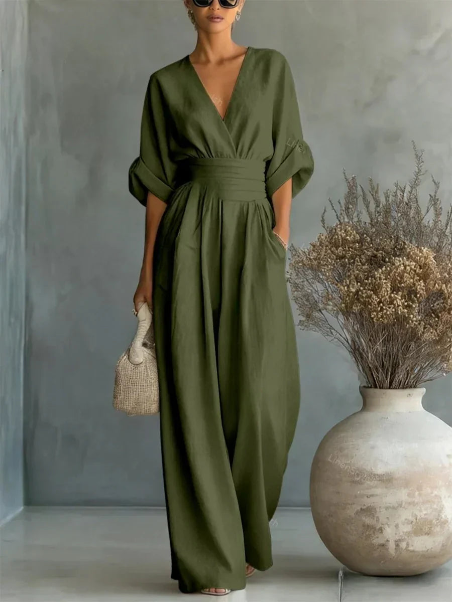 ESENCIAL - Mono Chic con Cuello en V y Cintura Alta