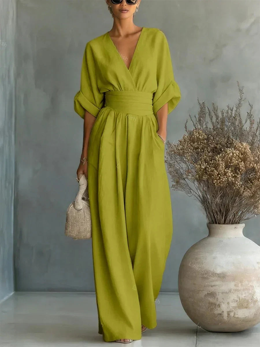 ESENCIAL - Mono Chic con Cuello en V y Cintura Alta